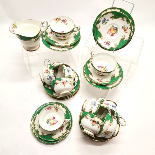 491 - Paragon Rockingham tea cups, saucers, plates and milk jug- 1 cup A/F otherwise no obvious damage