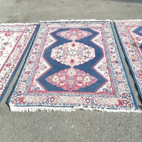 499 - 3 x blue ground carpets 230 cm x 168 cm in used condition