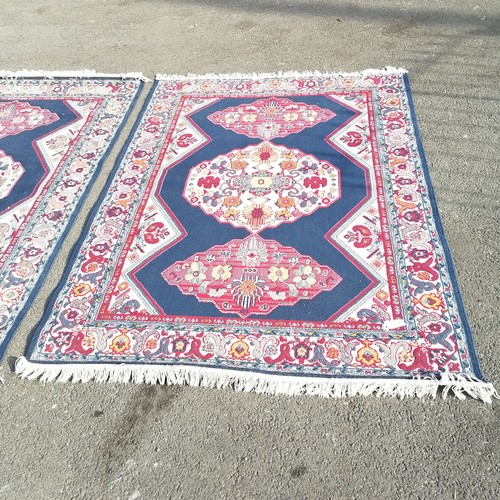 499 - 3 x blue ground carpets 230 cm x 168 cm in used condition