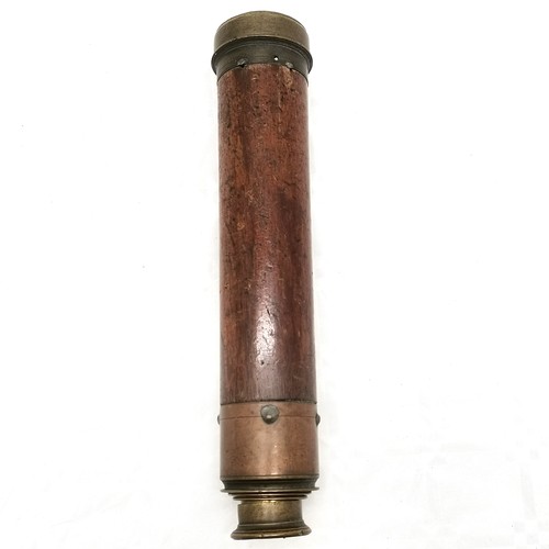 506 - Brass / oak Telescope with makers mark Spencer Browning & Co London 73 cm fully extended.