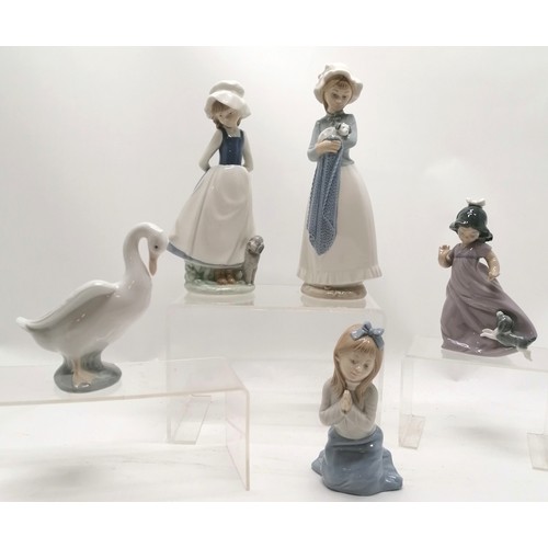 370 - 4 x Nao figures & a Nao swan figure - tallest 25cm ~ girl with dog has chip to bow otherwise no obvi... 