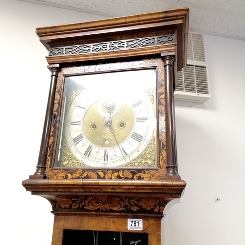 781 - Dutch Walnut and marquetry inlaid longcase clock, by Ben Child London, 225 cms in height, 49 cms in ... 