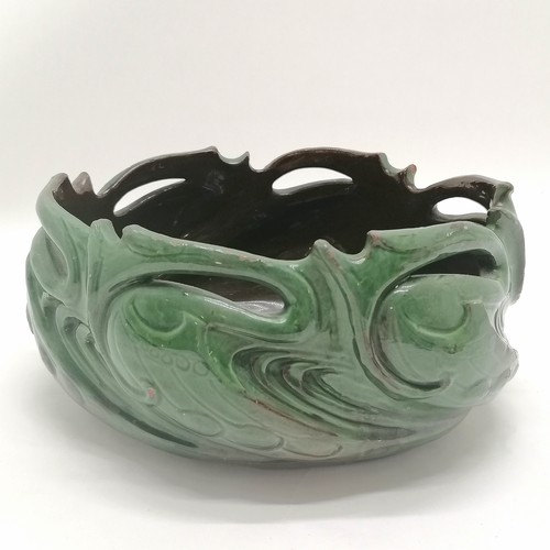 3 - Baron / Brannam pottery unusual green glazed jardiniere with stylized design - 11cm high x 23cm acro... 