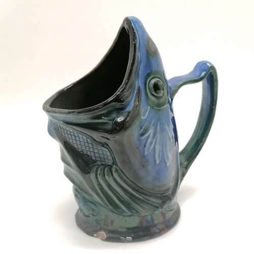 4 - 1909 C H Brannam studio pottery fish head jug - 17cm high ~ has chip to base & slight losses to glaz... 