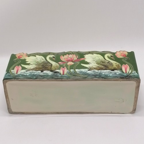 8 - Julius Dressler Austrian Art Nouveau rectangular jardiniere / cachepot #4049 with swan & lily design... 