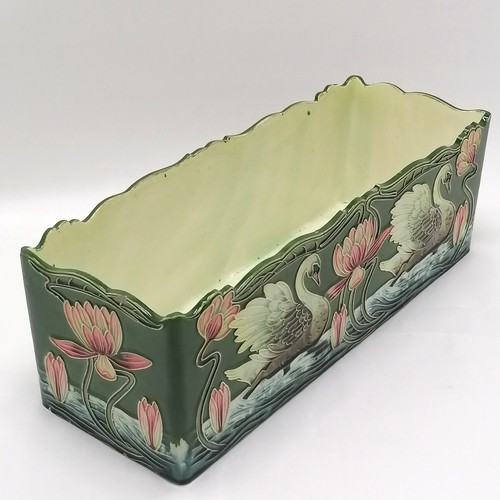 8 - Julius Dressler Austrian Art Nouveau rectangular jardiniere / cachepot #4049 with swan & lily design... 