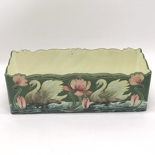 8 - Julius Dressler Austrian Art Nouveau rectangular jardiniere / cachepot #4049 with swan & lily design... 