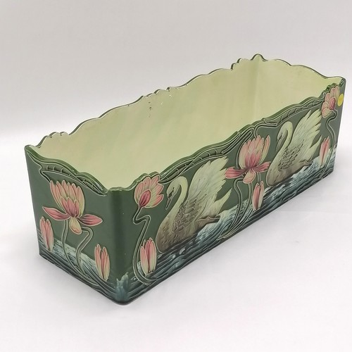 8 - Julius Dressler Austrian Art Nouveau rectangular jardiniere / cachepot #4049 with swan & lily design... 