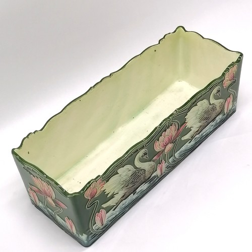 8 - Julius Dressler Austrian Art Nouveau rectangular jardiniere / cachepot #4049 with swan & lily design... 