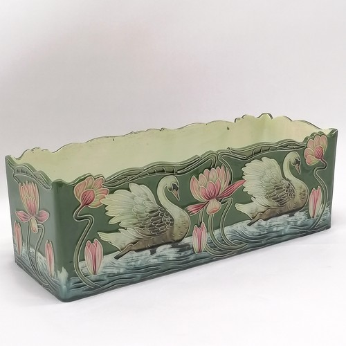 8 - Julius Dressler Austrian Art Nouveau rectangular jardiniere / cachepot #4049 with swan & lily design... 