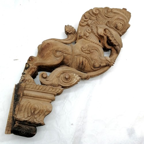 15 - 2 x hand carved Asian hardwood brackets - horse bracket has supporting cross members (75cm high x 48... 