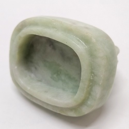 16 - Antique celadon / spinach jade archaistic form hanging vase and cover - the handle has a double drag... 