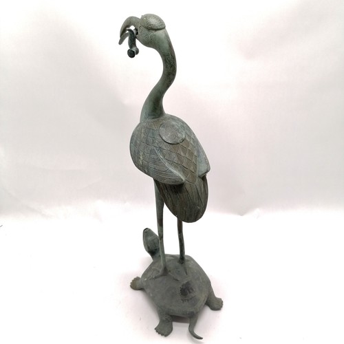 22 - Bronze oriental figure of a tortoise with a heron on it's back 54cm high