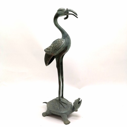 22 - Bronze oriental figure of a tortoise with a heron on it's back 54cm high