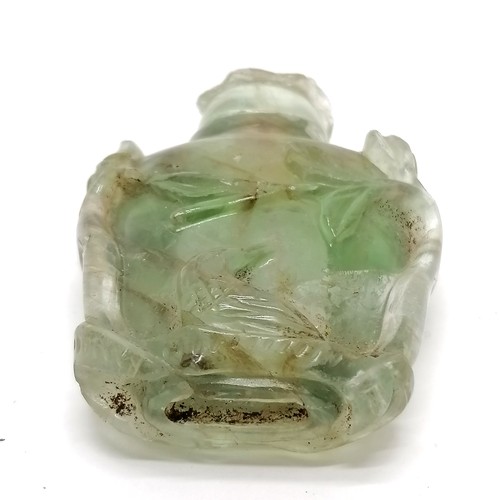 30 - Oriental antique hand carved hardstone snuff bottle with carved rose lid - 6cm high & has some losse... 