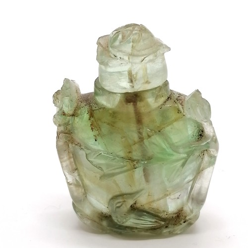 30 - Oriental antique hand carved hardstone snuff bottle with carved rose lid - 6cm high & has some losse... 