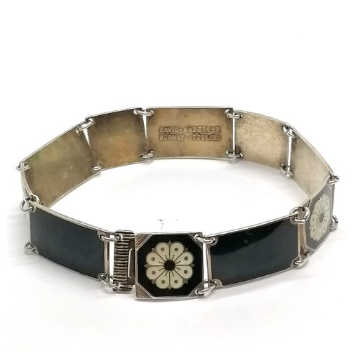 696 - David Andersen Norwegian silver enamel bracelet with floral panels - 20.5cm long x 13mm wide ~ wear ... 