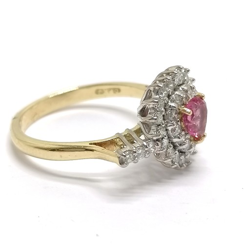 823 - 18ct hallmarked gold heart shaped pink tourmaline & diamond cluster ring - size N & 4.3g total weigh... 