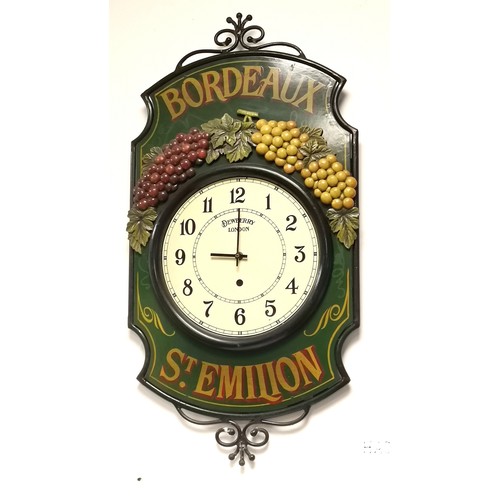 1122 - Unusual Dewberry (London) quartz wall clock with Bordeaux St Emilion decoration with an iron work fr... 