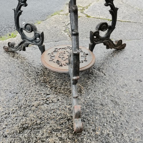 47 - Antique cast iron based table with later blue painted wooden circular top 90 cm diameter x 63cm high