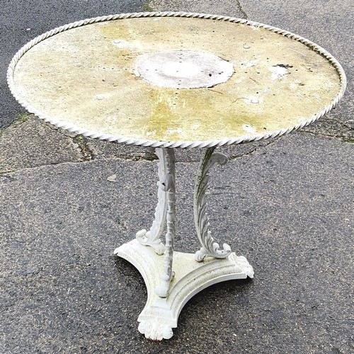 48 - white painted circular metal garden table 76cm diameter 63cm high