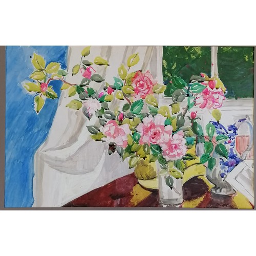 58 - 2 mounted contemporary watercolours of vases of flowers signed Giltsoff by Natalie Giltsoff, largest... 