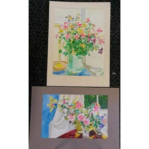 58 - 2 mounted contemporary watercolours of vases of flowers signed Giltsoff by Natalie Giltsoff, largest... 