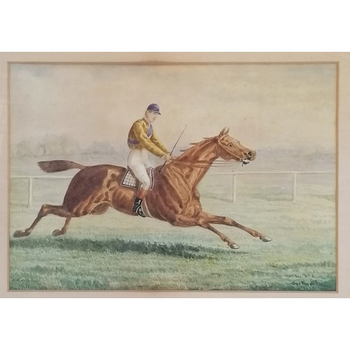 61 - Framed watercolour of a racehorse and jockey signed E.B. Herberte 1877-  52cm x 65cm- frame has some... 