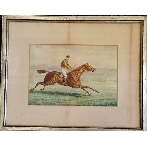 61 - Framed watercolour of a racehorse and jockey signed E.B. Herberte 1877-  52cm x 65cm- frame has some... 