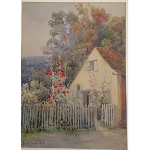 65 - Framed watercolour painting of a country house by Lucretia Johnson BWS - frame 55cm x 44.5cm