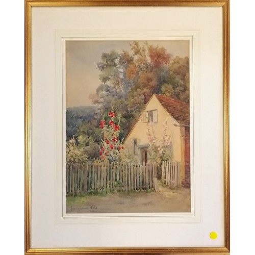 65 - Framed watercolour painting of a country house by Lucretia Johnson BWS - frame 55cm x 44.5cm