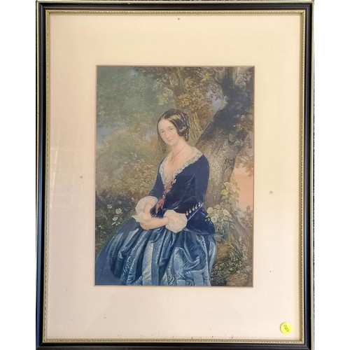 79 - Framed 1853 George Baxter print - The Day before marriage - frame 58cm x 46cm