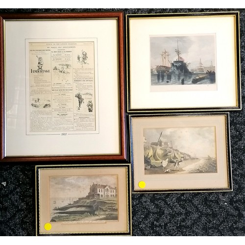 80 - 4 x framed prints inc 1786 Duke of Cumberlands house, 1910 Punch page (frame 42cm x 36cm) etc