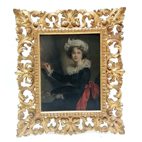 86 - Ornate giltwood carved florentine framed antique painting on board of a lady oil painting using a pa... 