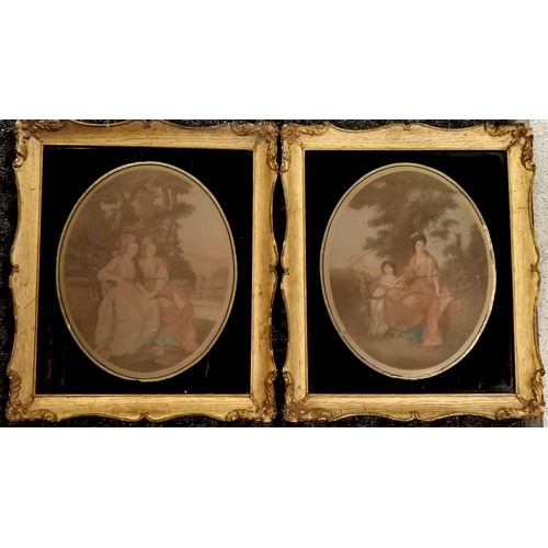 107 - Pair of giltwood framed classic garden scenes 1engraved by H Dickinson and another. 35 cm wide x 40 ... 