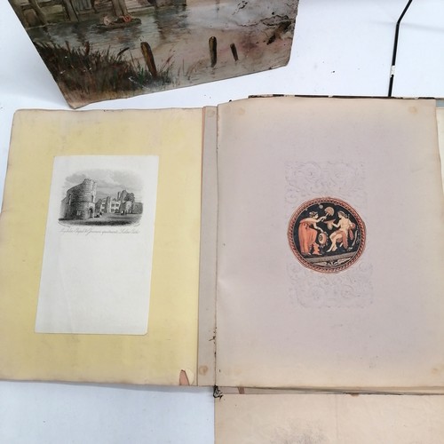 108 - Antique album containing prints / etchings etc (a/f)