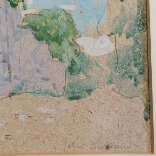 114 - Framed watercolour sketch of cypress trees in a gateway signed John Duncan - frame 38cm x 50cm