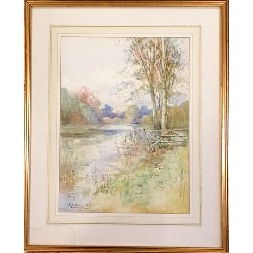 118 - Framed 1899 watercolour painting of a river and landscape by Herbert Edward Butler (1861-1931) - 51c... 