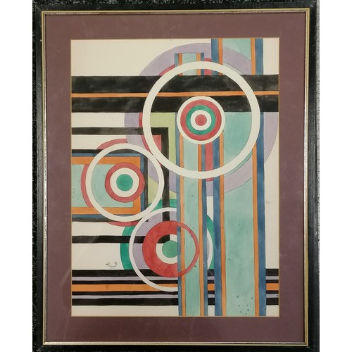 119 - Framed abstract watercolour painting signed with a K monogram - 47cm x 38cm