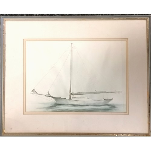 121 - Framed signed watercolour painting of a yacht by Owen Wexler (1942-2022) - frame 43cm x 53cm