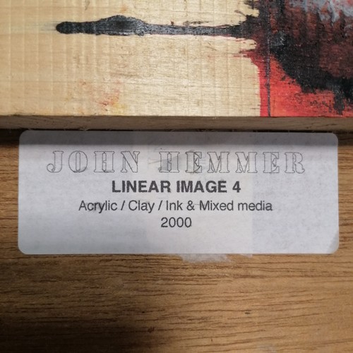 122 - Framed mixed media painting titled 'Linear Image 4' by John Hemmer - 124cm x 17cm