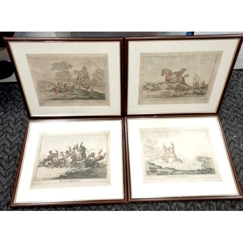 123 - Framed set of 4 x 1800 fox hunting hand-coloured aquatint etchings by James Gillray (1756-1815) and ... 