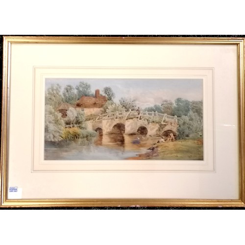 125 - Framed watercolour of 'The Old Bridge' attributed to James Aumonier (1832–1911) - 38.5cm x 56cm