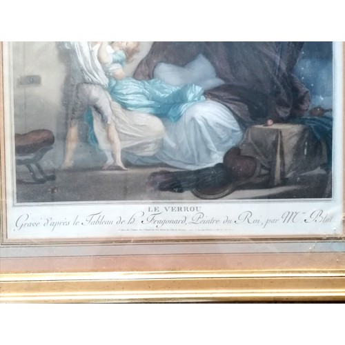 127 - 2 x Framed French antique prints - Le Verrou (The Bolt) & Le Baiser à la dérobée (The Stolen Kiss) a... 