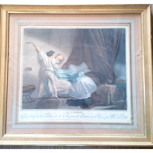 127 - 2 x Framed French antique prints - Le Verrou (The Bolt) & Le Baiser à la dérobée (The Stolen Kiss) a... 