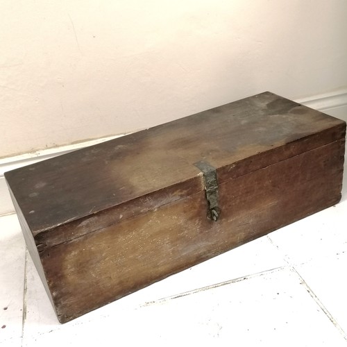 134 - Antique teak brass mounted box - 80cm x 33cm x 24cm high ~ has old patch and staining to top and los... 