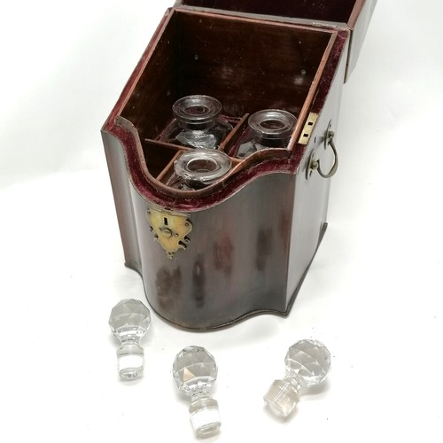 139 - Antique decanter box fitted with brass fittings & 3 squared decanters (22cm high) - box 34cm high 22... 