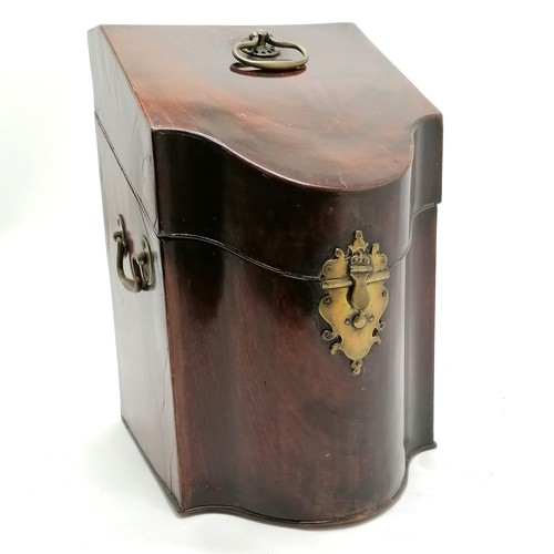 139 - Antique decanter box fitted with brass fittings & 3 squared decanters (22cm high) - box 34cm high 22... 