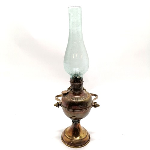 148 - Antique gimble brass oil lamp by R Ditmar's Favorit Lampe with glass flue- total height of lamp 41cm... 