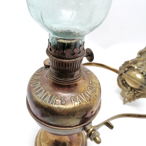 148 - Antique gimble brass oil lamp by R Ditmar's Favorit Lampe with glass flue- total height of lamp 41cm... 